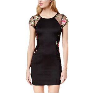 Women's Dress Sleeveless Lace Floral Mesh Sheer Black Sz 5 M Babydoll Bodycon